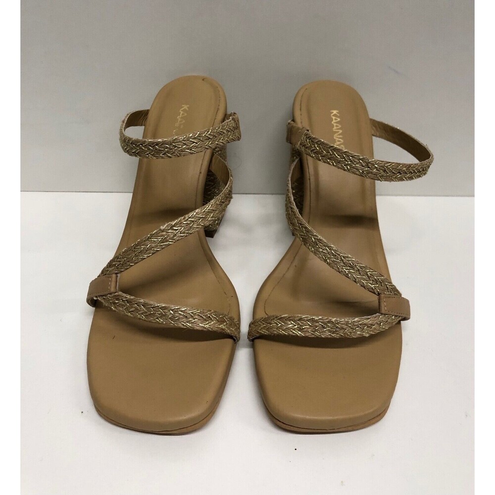 Kaanas Women Bali Braided jute Gold Beige slip on heel sandals Size 5M